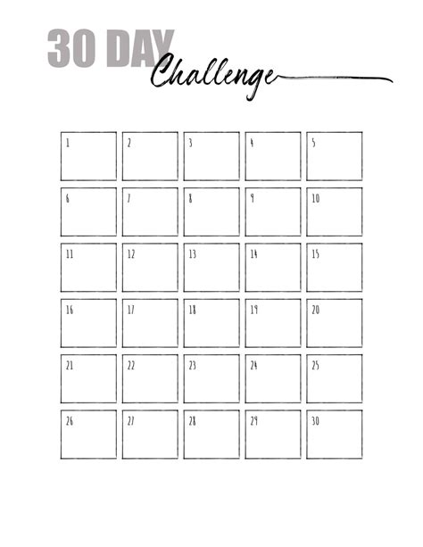 30 Day Challenge Calendar